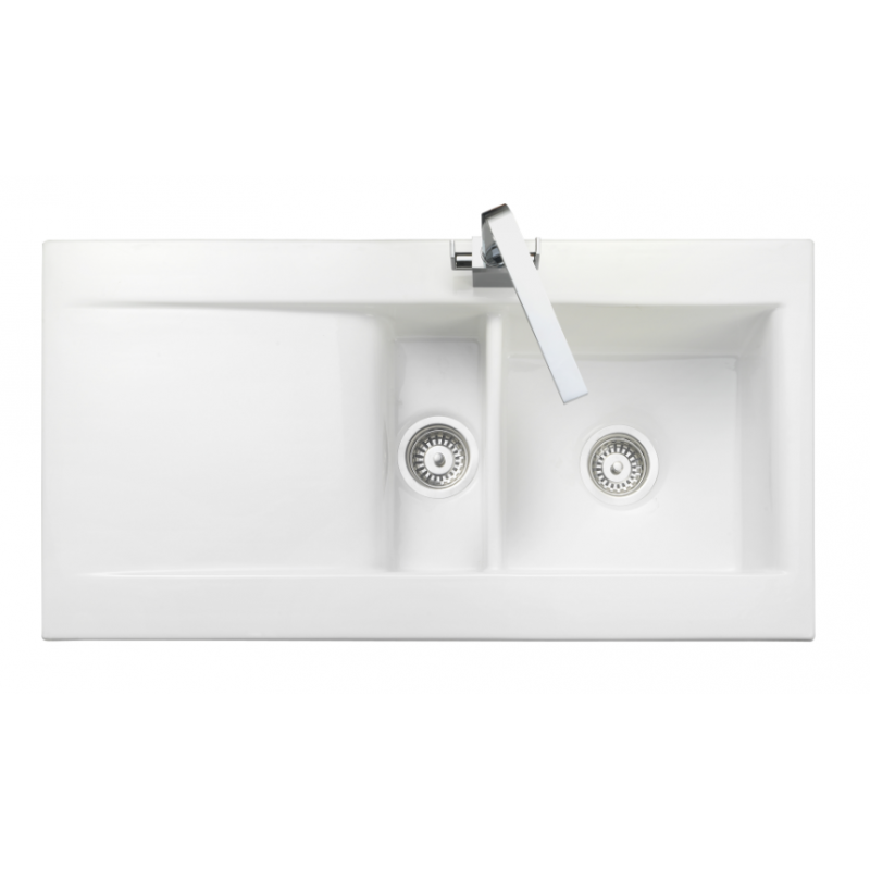 Nevada Bowl & 1/2 White Ceramic Kitchen Sink